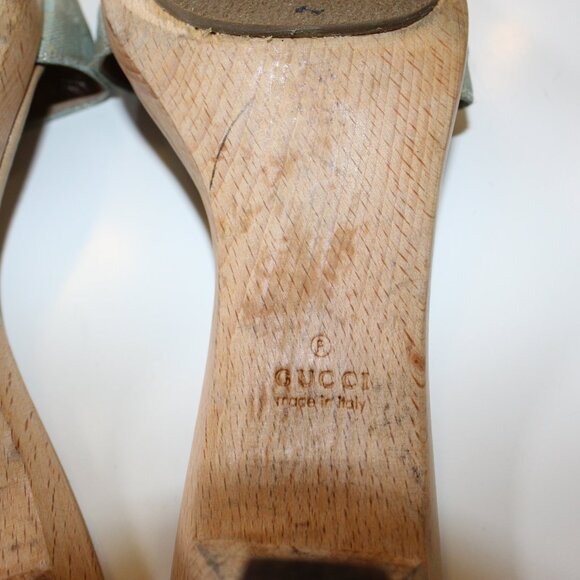 Authentic Gucci Sea Green Iridescent Cloth Mule Sandal size 8 vintage classic - Picture 13 of 14